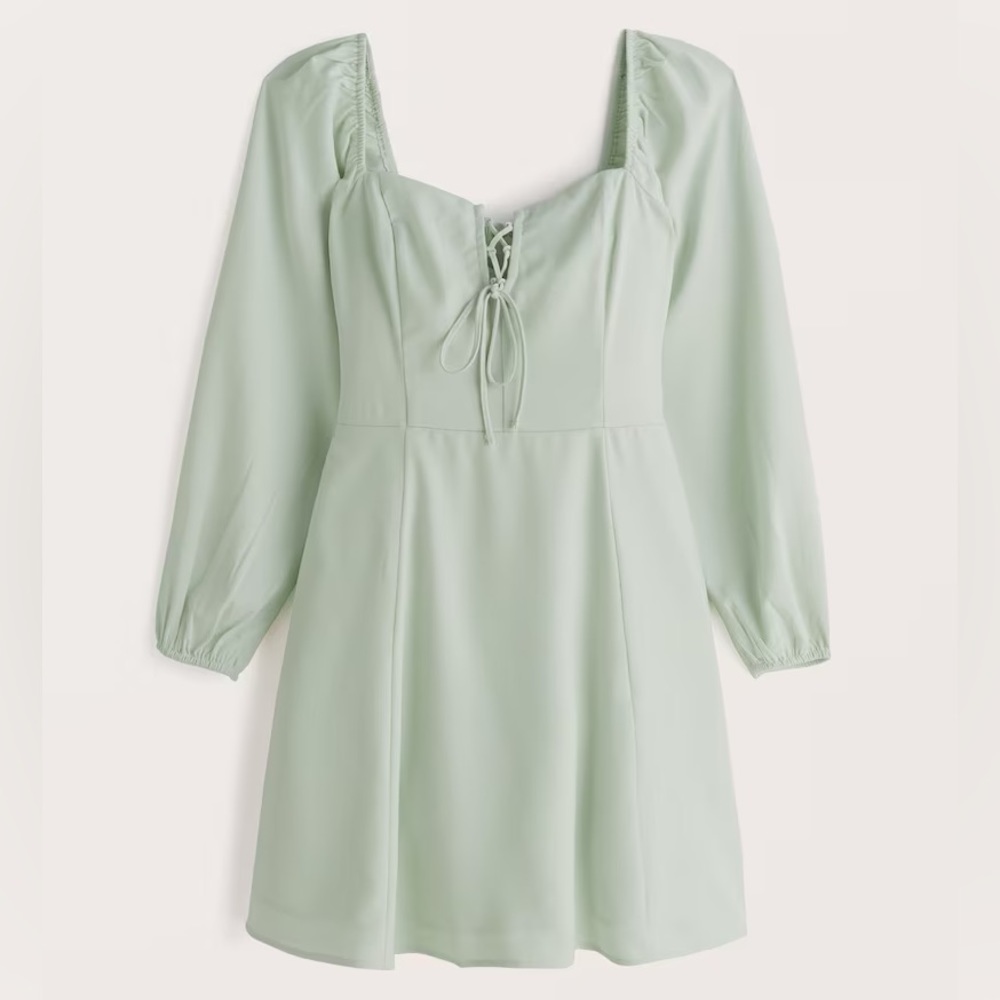 A&F Long-Sleeve Lace-Up Flirty Mini Dress (XXSP)